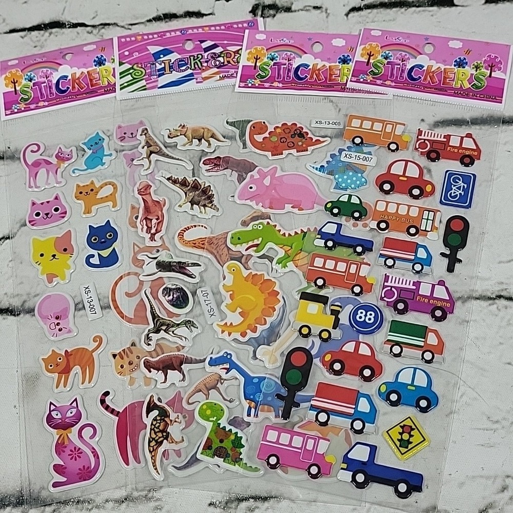 Love Shop Puffy Scrapbooking Stickers Dinosaur Cars Cats Lot Of 4 Sheets NIP